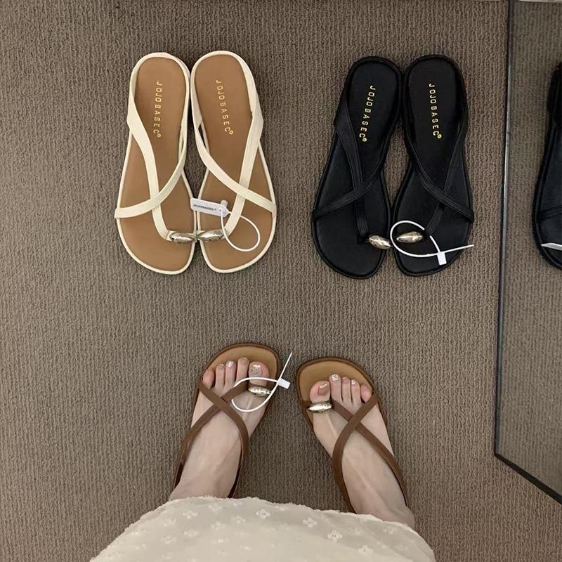 Retro brown premium open-toed sandals fairy shoes new summer flat-bottomed vacation cool slippers