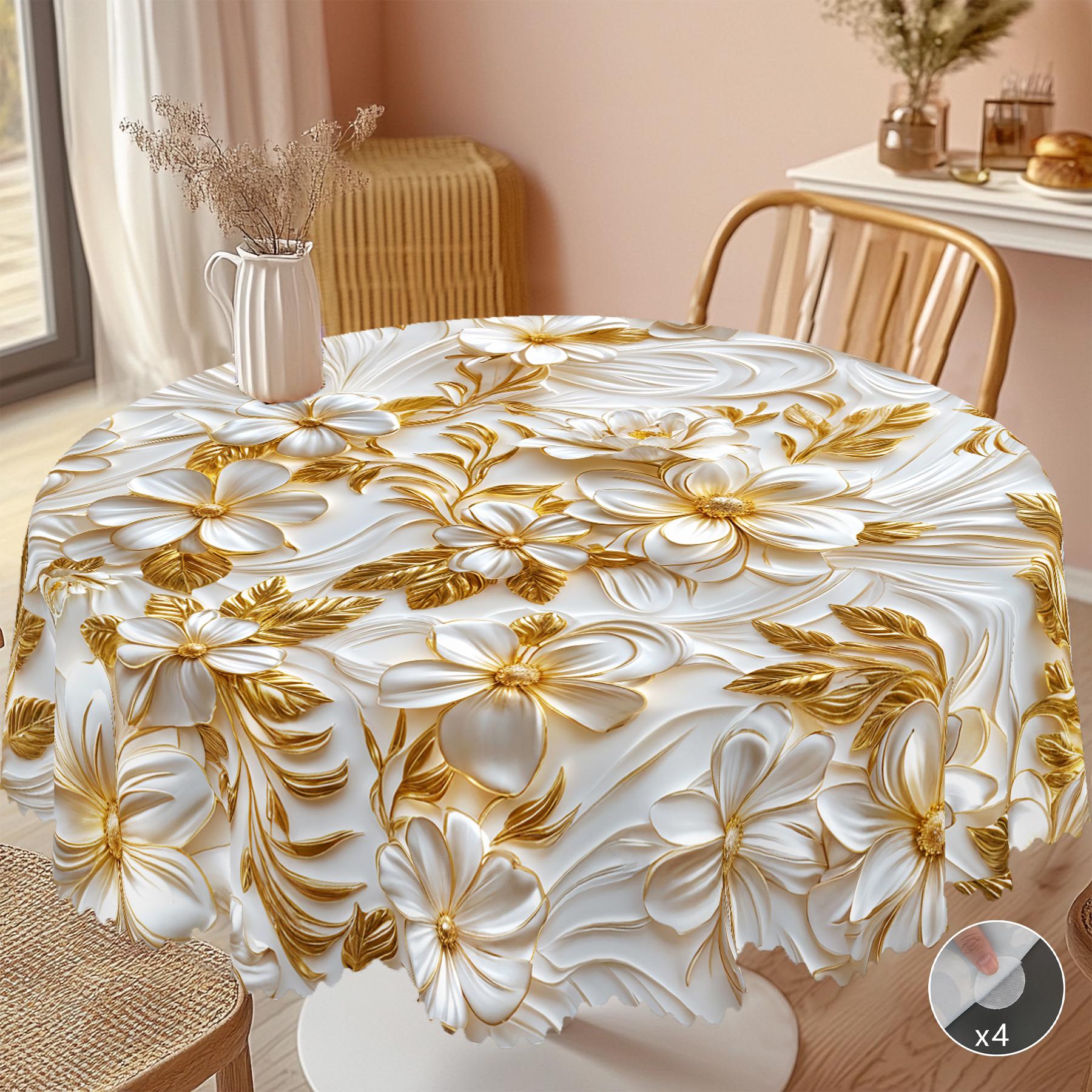 

1 шт. Ретро-квіткові круглі та прямокутні скатертини, доступні в різних розмірах, 3D стерео золотий квітковий візерунок, Весна та літо Round (180)Cm