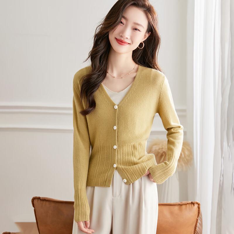 Women's 100% Wool V-Neck Knit Cardigan Sweater