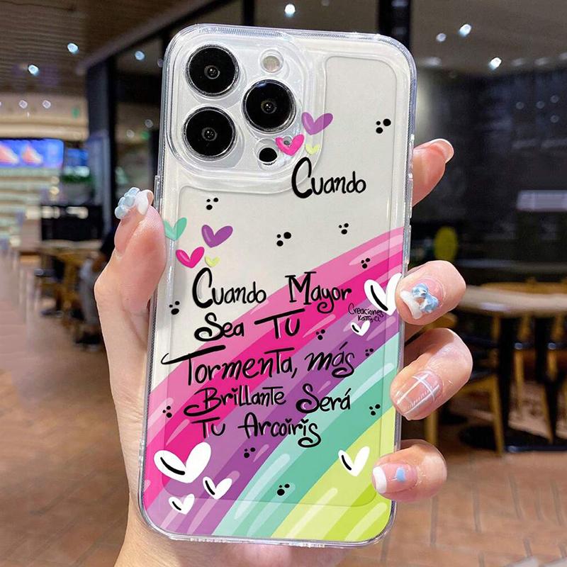 

Cute Rainbow Slogan Print Phone Phone Case for Iphone 17 16 15 14 13 12 11 17 Pro Max Mini 16E Plus Vintage Floral Soft Cover iphone 11 Pro