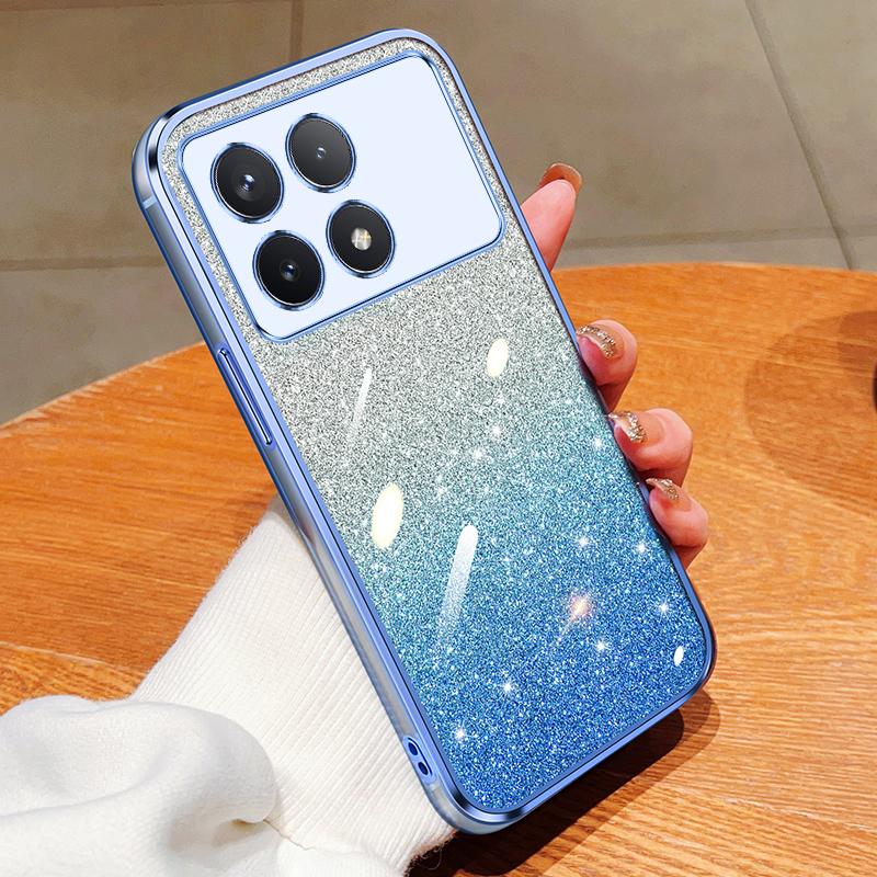 KEYSION Luxury Plating Glitter Phone Case for Xiaomi POCO F6 Pro Transparent Soft TPU Shockproof Back Cover for POCO F6 Pro