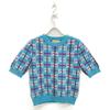 Gucci 23AW 731583 XKC1H Blue Wool Gold Button GGx Check Half Sleeve Knit Pullover Tops XS blueUsed