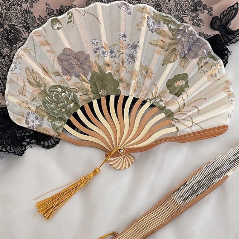 Ink Folded Fan New Chinese Classical Vintage Qipao Prop Tassel Handheld Fan Portable Elegant Traditional Decorative Fan