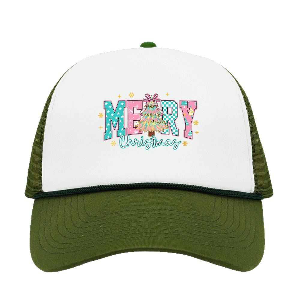 Christmas-Themed Mesh Baseball Cap with Rope and Logo – 12 Pattern Options
