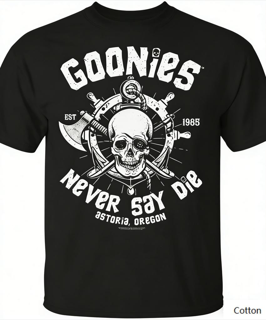 Vintage Goonies Inspiriert Piraten Totenkopf Waffen Print Reines Baumwolle Rundhals T-Shirt Unisex Retro Nautisch Streetwear Lässig Kurz