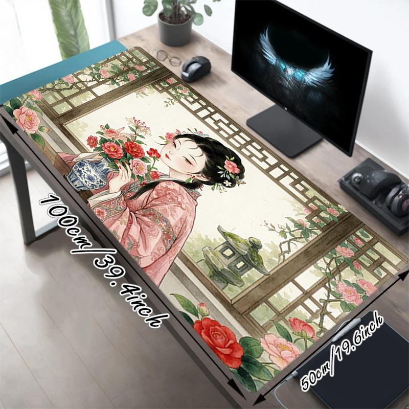 Floral Beauty Xl Gaming Mouse Pad Nonslip Rubber Base Stitched Edge Waterproof Desk Mat For Pc Laptop Gamer Office Computer Accessories C927275