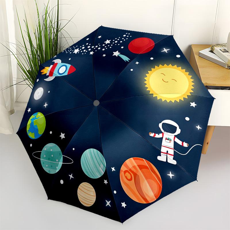 1pc Space Adventure: Rockets, Planets, Astronauts, Stars Umbrella with Plastic Handle,Suitable for All Seasons UmbrellaPT524