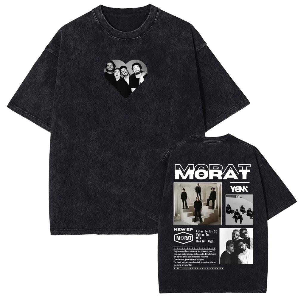 Rock Band Morat Asuntos Pendientes 2025 Vintage Washed T Shirt Women's Clothing Harajuku Gothic T-shirts Women's Hip Hop Cotton T-shirt
