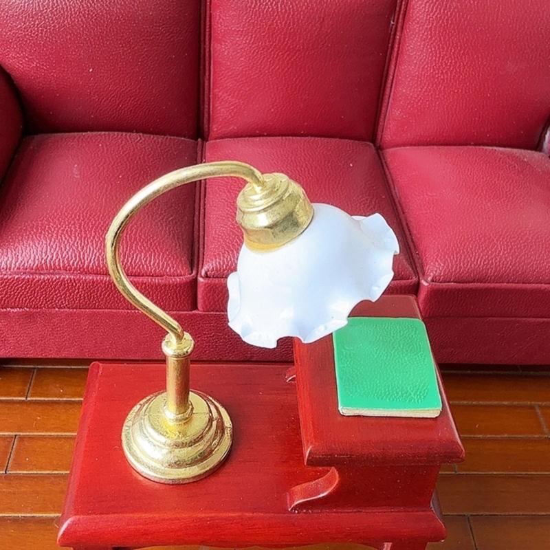 Bedroom White Table Lamp Miniature Furniture Model Doll Houses Accessory Realistic Lighting Toy Playset 1:12