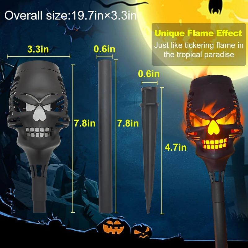 Solar Halloween Skull Lights Flickering Flame Torch Lights Waterproof LED Outdoor Decor for Patio Yard Path Landscape Lighting