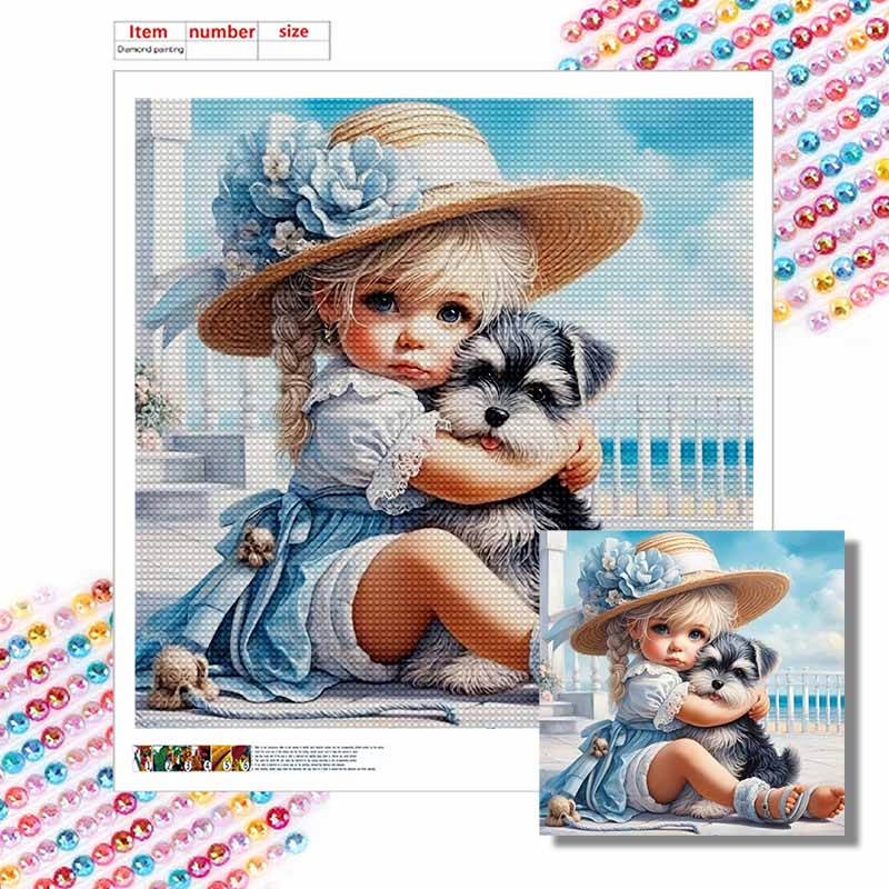 New Arrival 5D DIY Full Circle Diamond Painting "Girl and Dog" Embroidery Cross Stitch Home Decor Gift
