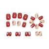 Chinese Red Floral Cat Eye Press-On Nails - Elegant Wine Red & Nude Manicure
