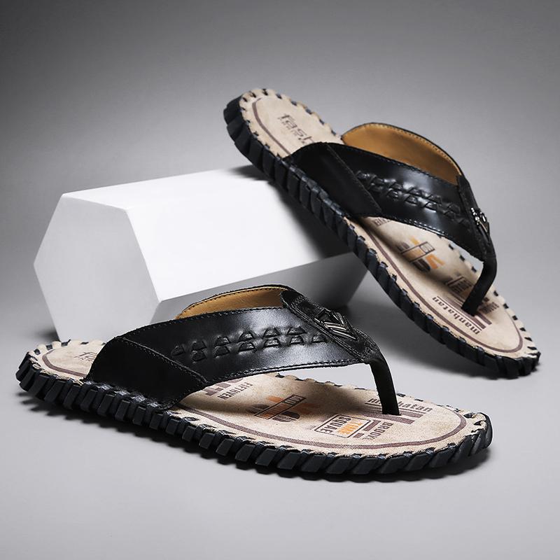FashionLuxe Handmade Genuine Leather Slippers Men Summer Luxury Mens Flip Flops Outdoor Slippers Breathable Comfortable Male Flip-Flops