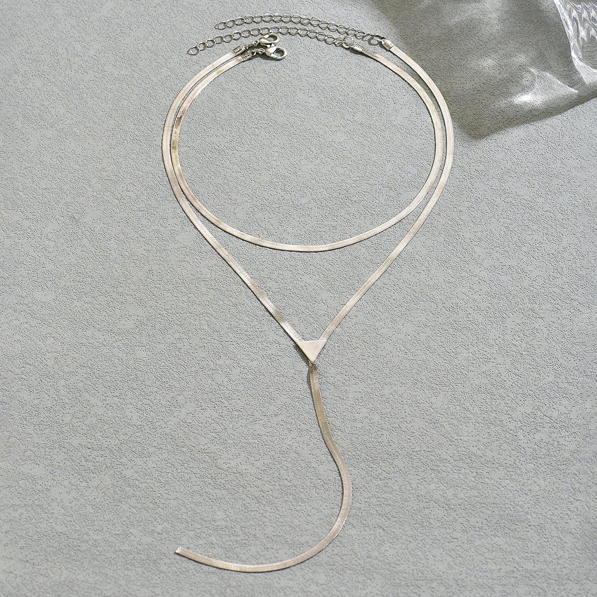 

Luxury Layered Herringbone Choker Minimalist Triangle Drop Y‑Lariat Necklace For Women Women Fashion Simple Gift Daily Outfit
