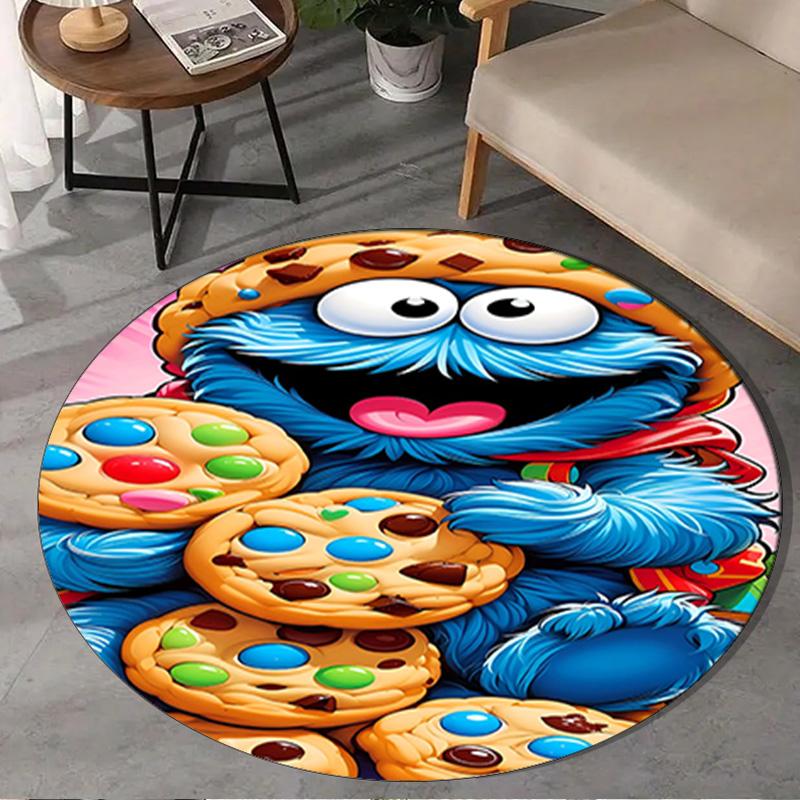 1PC Elmo And Cookie Sesame Friends Round Rug, Non-slip Chair Mat, Home Decor, Circle Carpet Perfect for Office, Bedroom, Living Room,Christmas Gift