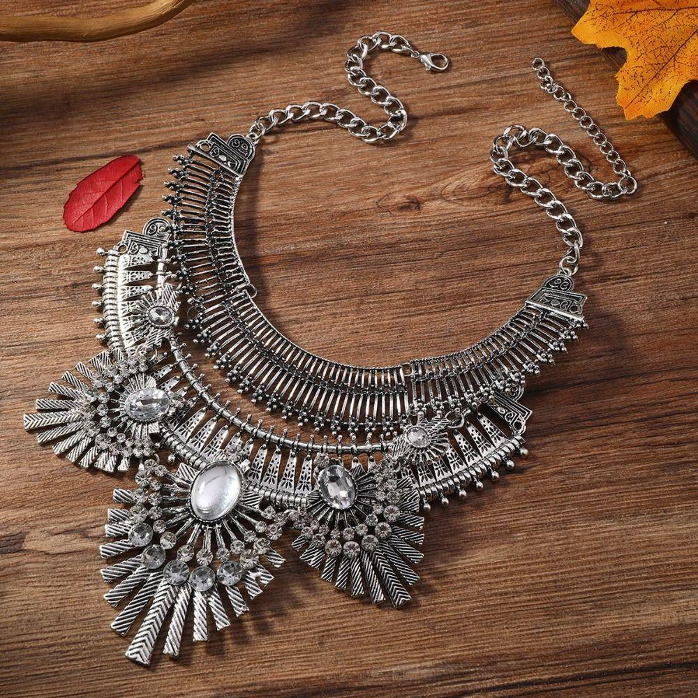 Exquisite Rhinestone Exaggerated Necklace Tassel Bohemian Style Necklace  Festival