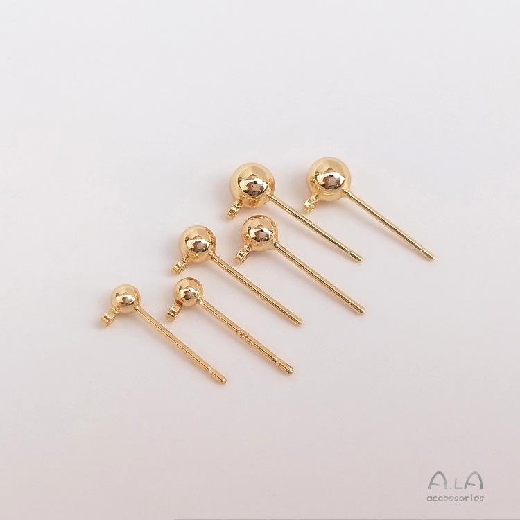 

S925 Sterling Silver 14K Gold-Filled Jump Ring Ball Head Pin Bean Stud Earrings – DIY Handmade Earring Materials 3mm 14K Ear Studs with Silver Needle Pair