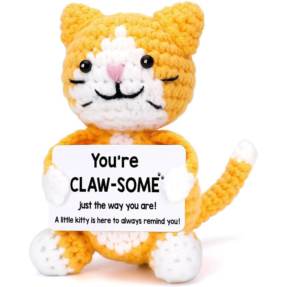Crochet Cat Lover Gifts for Women Men Handmade Emotional Positive Crochet Animals Doll Mini Cute Kitten Kitty Cat Ornament Decor