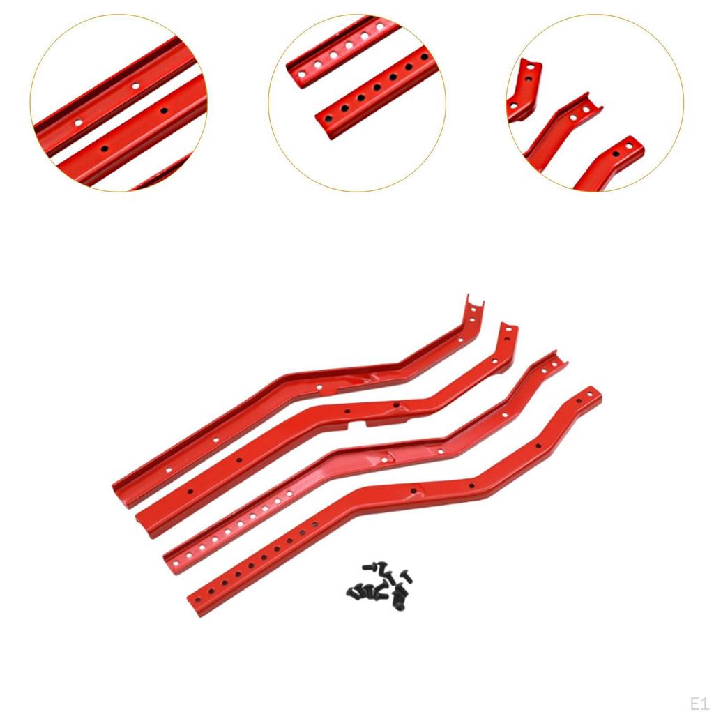 4 Pieces 1/10 RC Car Chassis Frame Rails Metal Rail Set Easy to Install Upgrade for SCX10 III