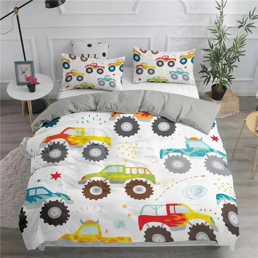 Engineering Vehicle Excavator Duvet Cover Set 2/3 Pcs Boys Girls Twin Queen Size Duvet Cover Pillowcase Bed