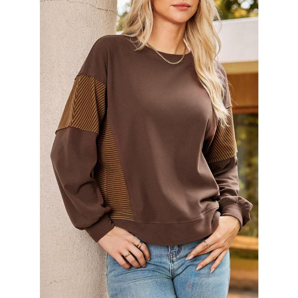 New Autumn and Winter Fashion Striped Color-blocking Round-neck Versatile Casual Long-sleeved Sweatshirt