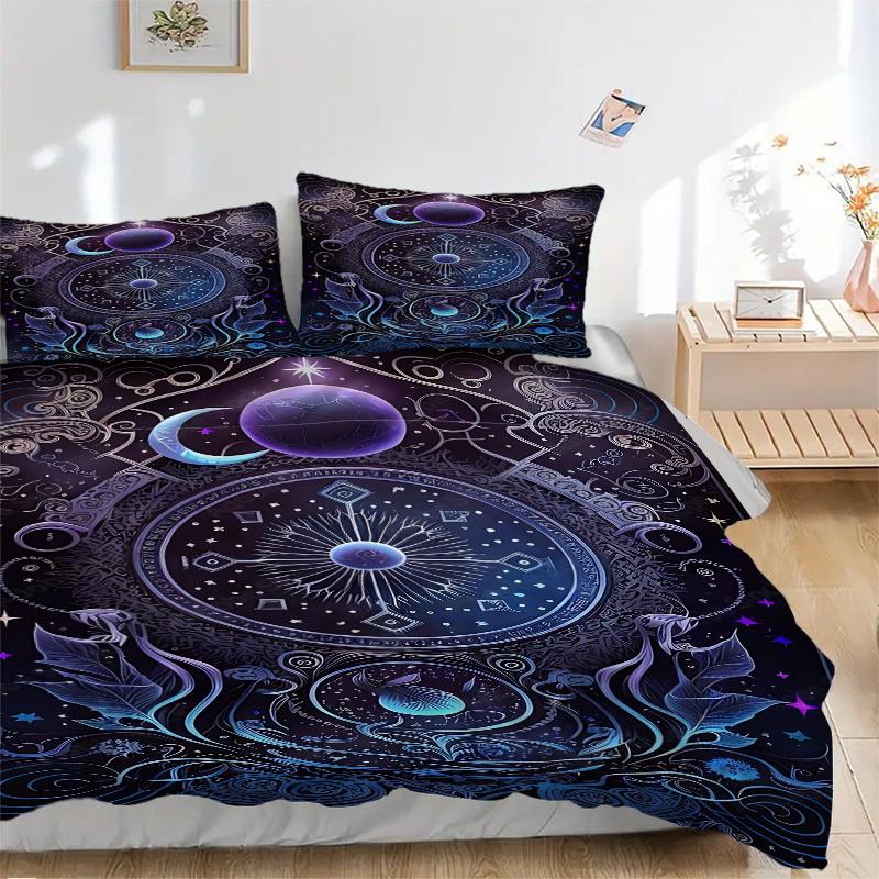 

3PCs Celestial Mandala Design Cover Set, Breathable Fabric, Machine Washable (1 Duvet Cover + 2 Pillowcases) (Without Quilt) yy250911158 135x200cm