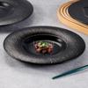 Melamine Round Black Steak Plate Japanese Plastic Round Disc Fire Western Style Beef Flat Commercial Dishes and Plates Sets