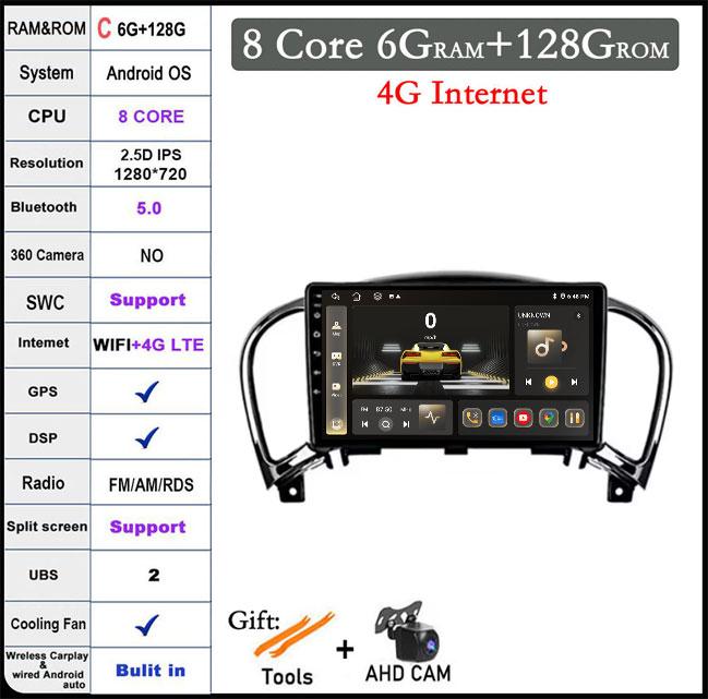 9" 2.5D Screen Android 14 Auto Multimedia Navigation GPS Auto Radio Video Stereo For Nissan Juke YF15 2010 2012 2013 2014