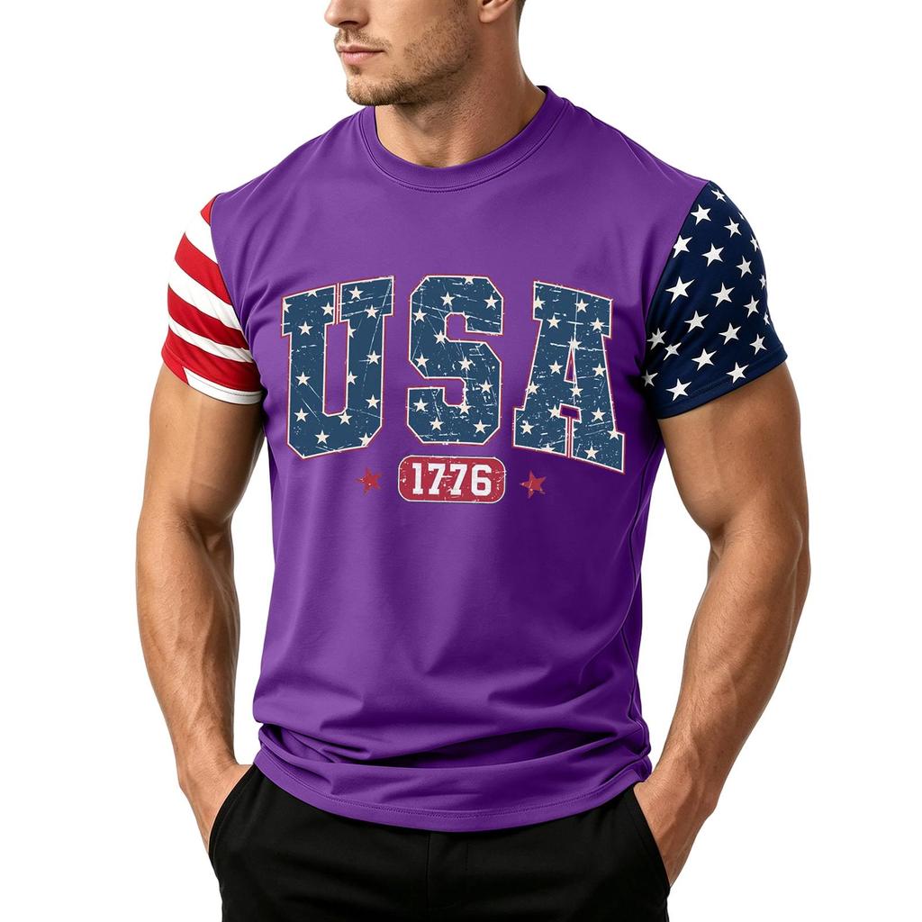 Men's Independence Day Flag Print Short Sleeve T-Shirt, Loose Casual Daily Summer Tops