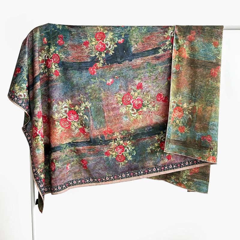 Chinese style fragrant cloud gauze square scarf silk scarf floralsprinting double-sided silk scarf shawl