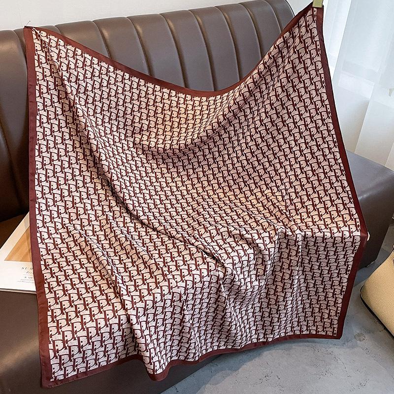 Spring and Autumn Summer Fashion Big Square Scarf Letter Silk Scarf Long Decorative Scarf Shawl Scarf Hairband Women