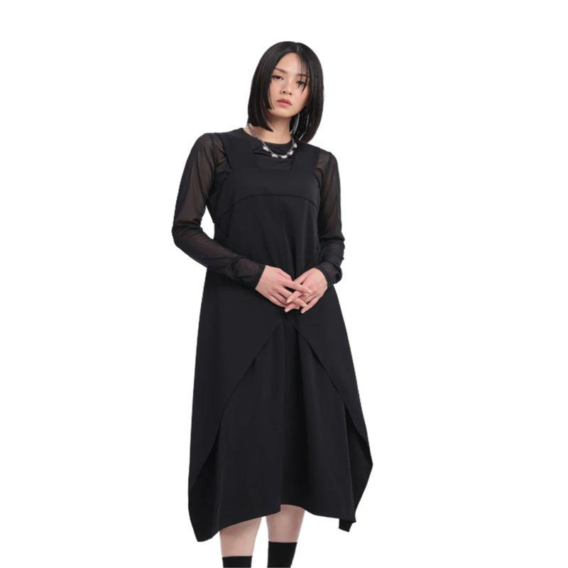 Kong Trendy Brand Ini*** Mesh Elastic Slim-Fit Women's Spring and Autumn Long-Sleeve Base T-Shirt, Round Neck, Lightweight, Breathable, Solid Color
