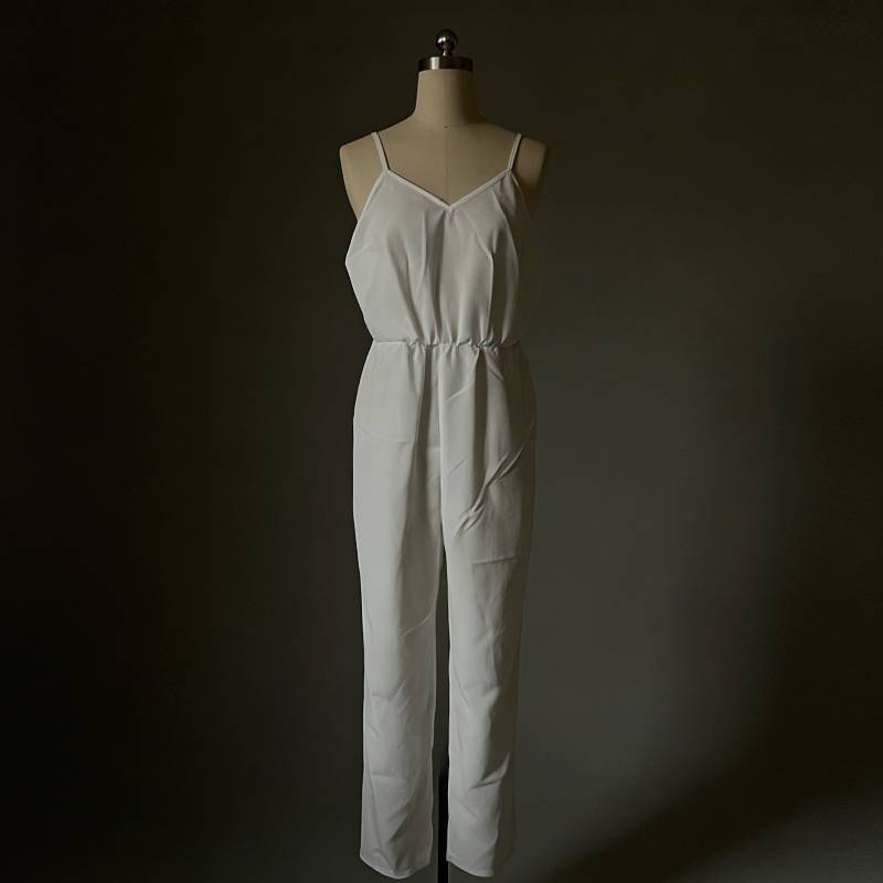 Cotton Wide Leg Jumpsuit With Deep V Neck Back Tie For Casual Streetwear Women