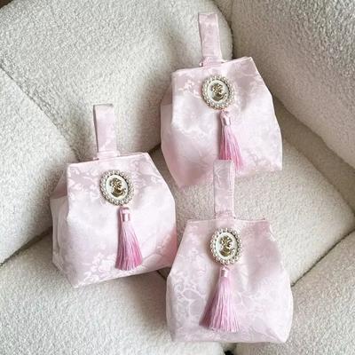 1Pc Beautiful Elegant French Pink Gift Tote Pouch Aesthetic Wedding Party Women's Holiday Souvenir Gift Tassel Bag Packaging Bag