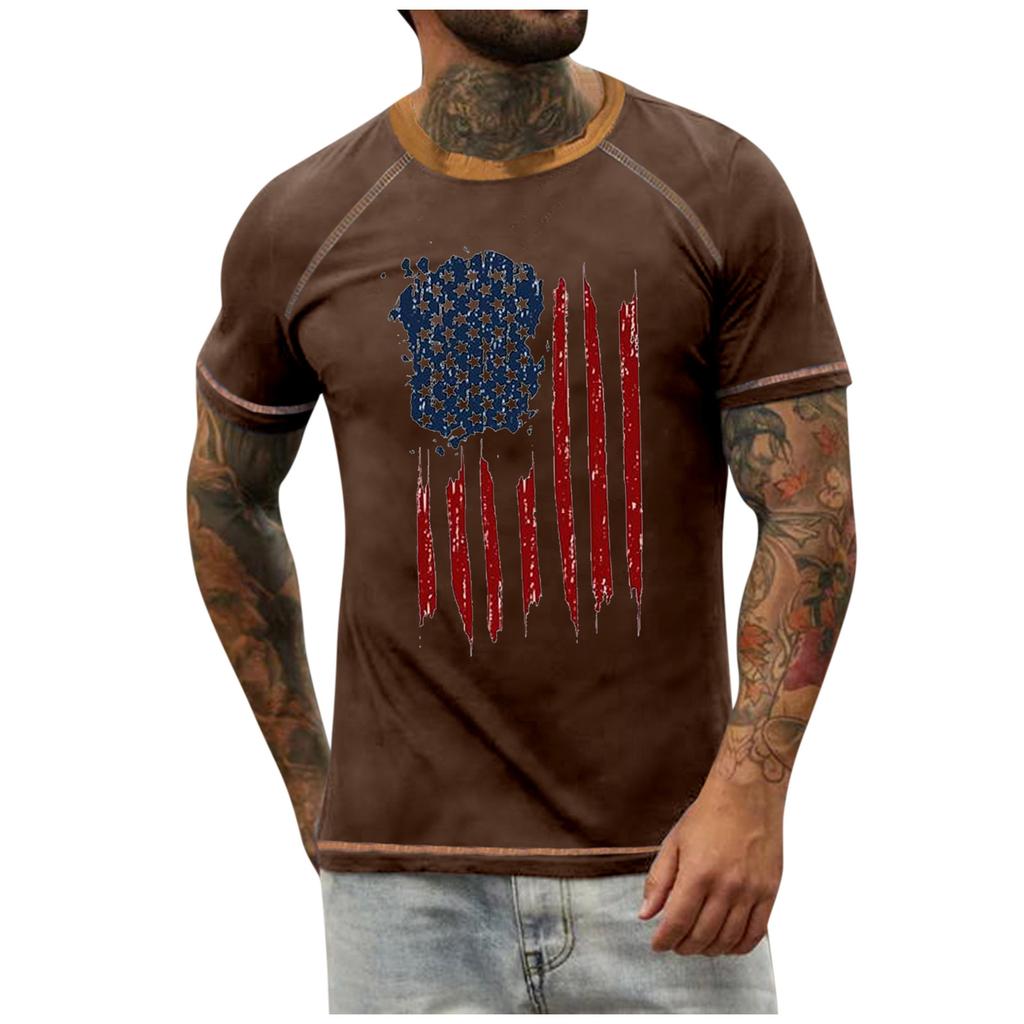 Camiseta Raglán Vintage De Manga Corta Con Cuello Redondo Para Hombre, Camiseta Estampada Del Día De La Independencia