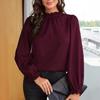 Women Elegant Loose Fit Long Sleeve Ruffled Collar Chiffon Blouse