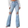 Wiosenne letnie damskie dżinsy z wysokim stanem i dziurami Street Spice rozkloszowane spodnie długie spodnie