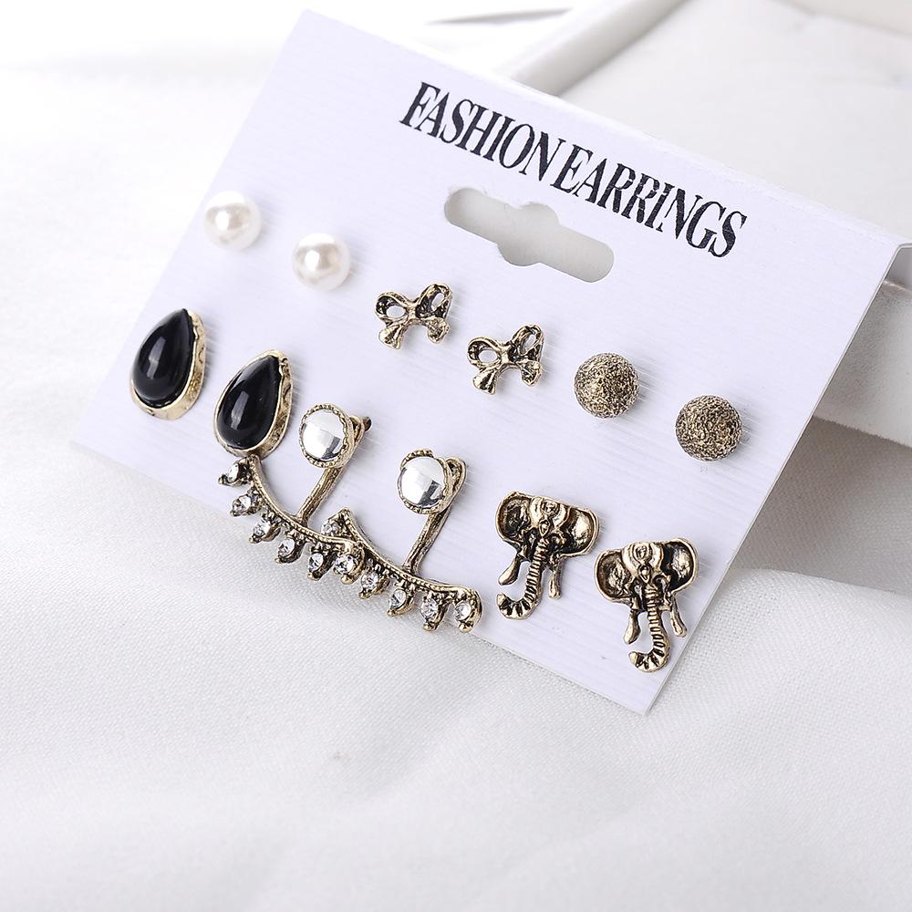 European and American Retro Bow  Elephant Water Drop Earrings