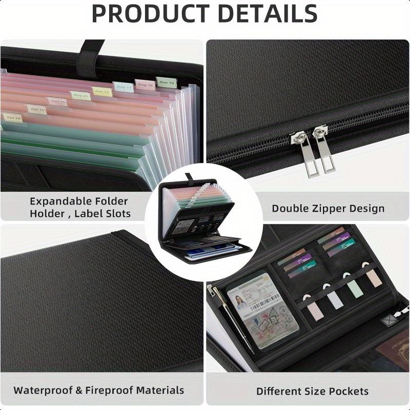 Waterproof Zipper Document Organizer,26 Compartment Waterproof Zipper Case with Labels,Document Organizer Storage File Organizer