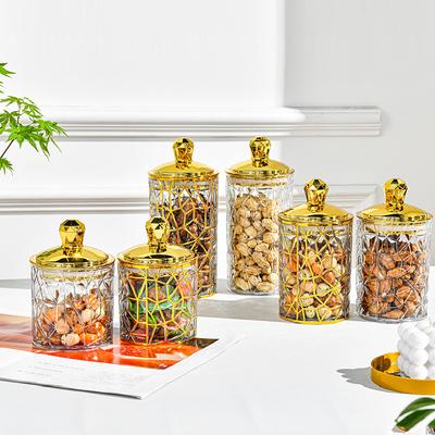 Gold-plated Transparent Plastic Storage Jar Candy Jar Snacks Sealed Jar with Lid Dried Fruit Storage Box Kitchen Storage Tools