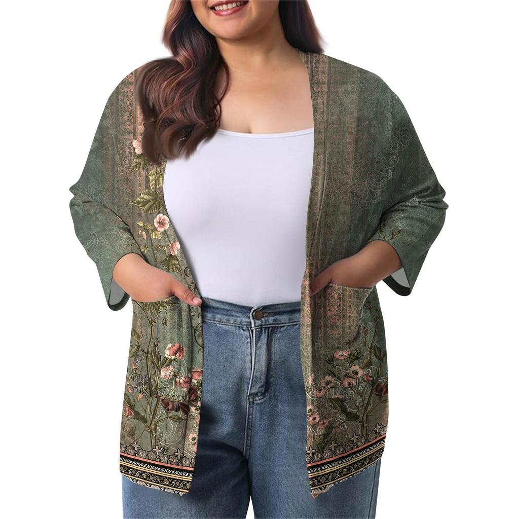 Women's Fall And Winter Fashion Casual Soild 3/4 Sleeve Mid-Length Cardigan Jacket