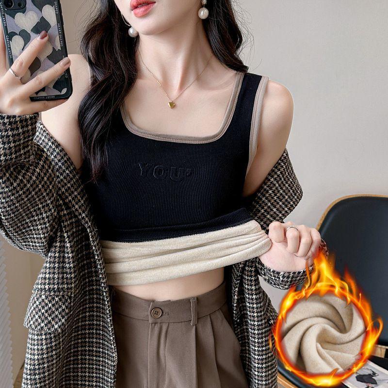 Winter Women Thermal Vest Seamless Thick Plush V Neck Slim Sleeveless Inner Wear Bottoming Tank Top