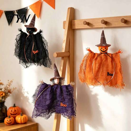 Halloween Witch Doll Decorations Ornaments, Spooky Cat Pumpkin Lightweight Figurine for Parties Hanging Decoration Tree, Home Party Kitchen