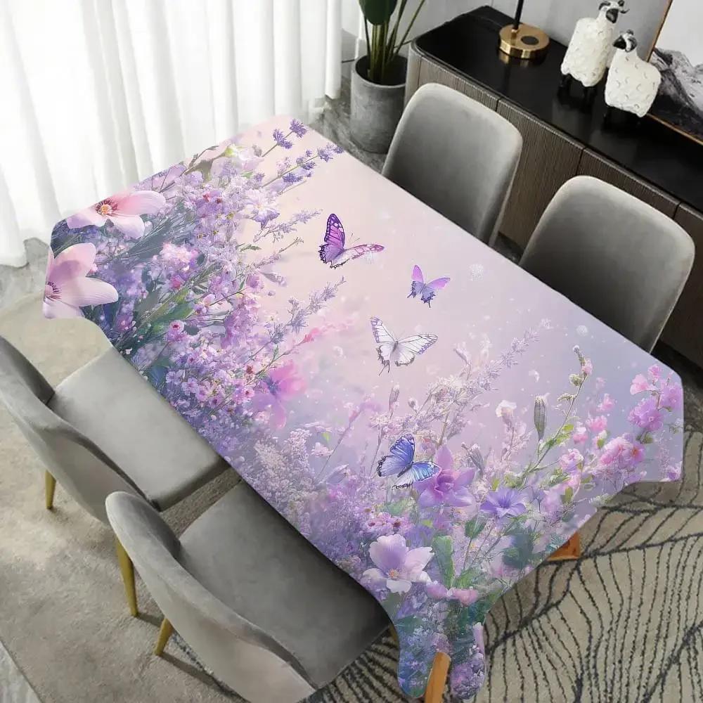 Waterproof Oilproof Home Butterfly Floral Table Cloth Rectangular Party Table Cover Tablecloth Outdoor Picnic Mat