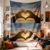 Hands Forming Heart Over Sunset Digital Printing Polyester Wall Tapestry Suitable For Use In Living Bedrooms Offices Bars Party