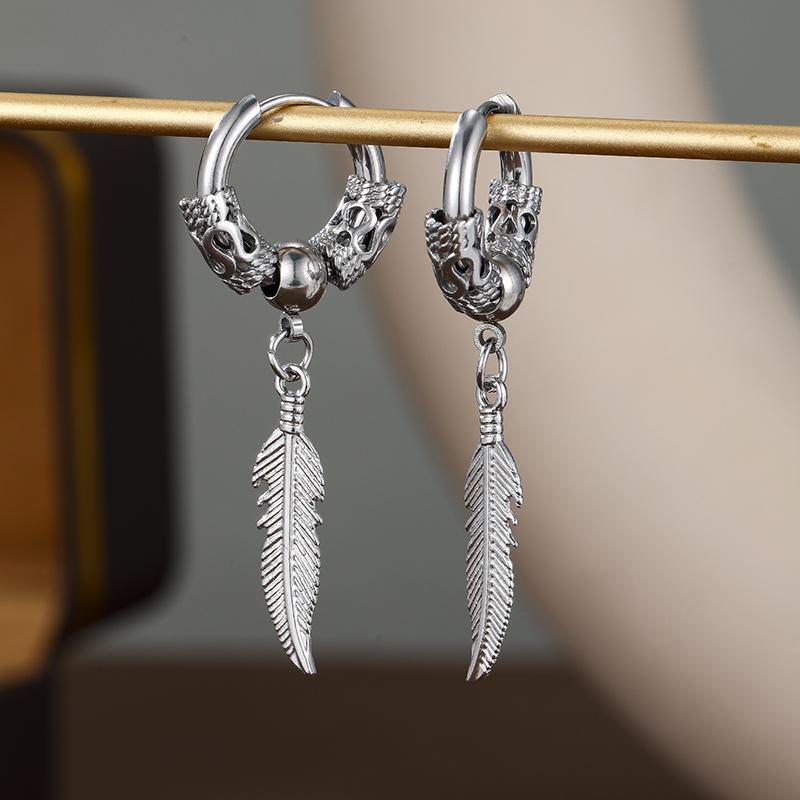 1 Pair of Bohemian Geometric Patterned Feather Pendant Earrings, Women s Retro Trendy Holiday Accessories Zircon