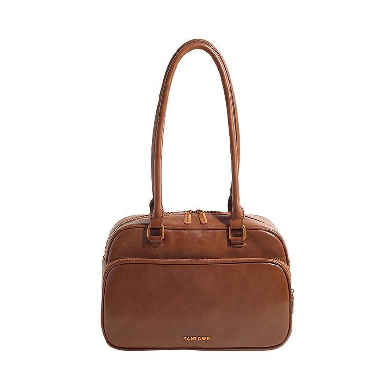 Autumn Retro Portable Bowling Bag Women's 2025 New Simple Niche Underarm Bag Large-capacity Briefcase