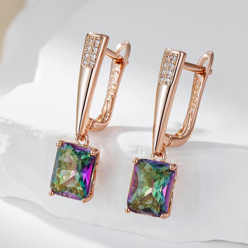 Rose Gold Color Drop Earrings For Women Unusual Square Colourful Natural Zircon Accessories Daily Fine Jewelry