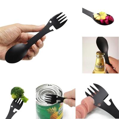 5 In 1 Çok Amaçlı Paslanmaz Çelik Çatal Spork Piknik Kampı Çok Aracı Sofra Takımı Gereçler Konserve Açacağı Taşınabilir Sofra Şişe Kaşık
