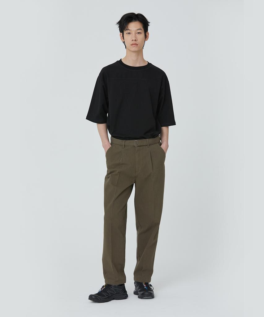 PUBLICFIGURE Cotton Herringbone Tapered Pants_Khaki